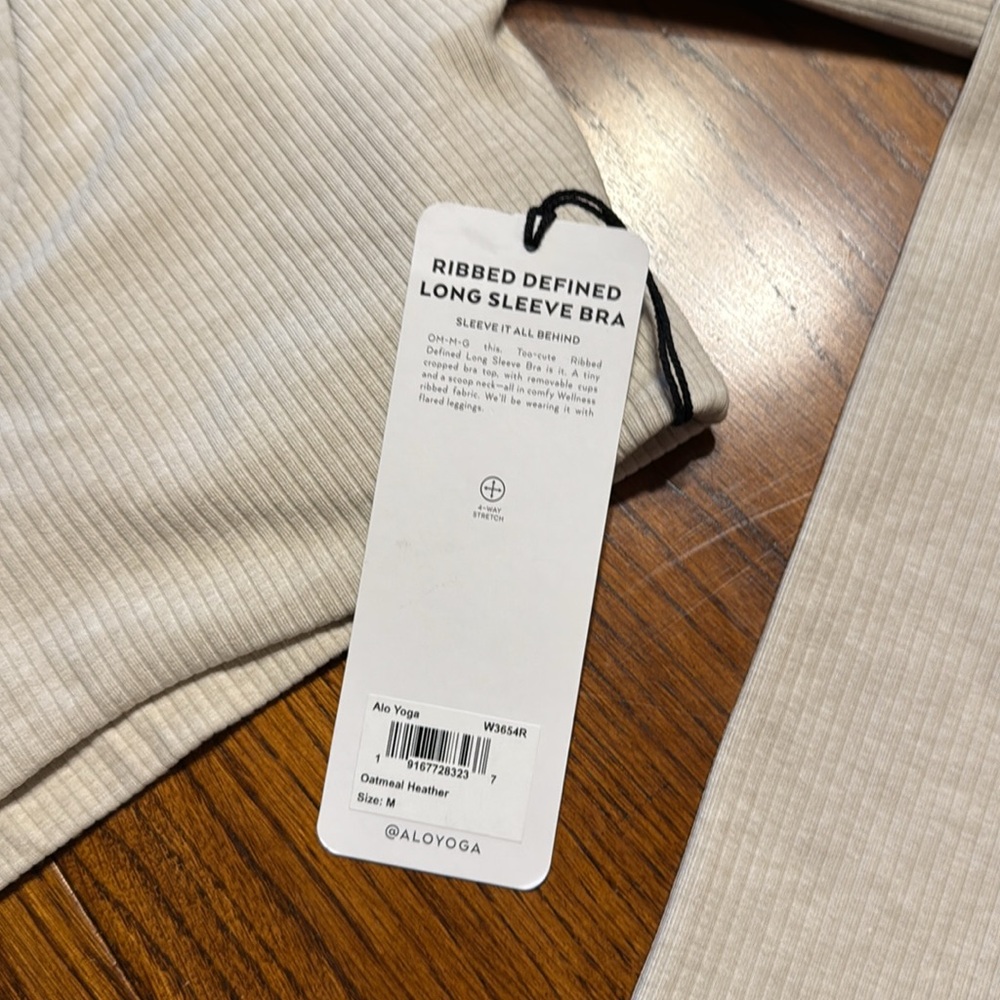Alo Yoga Ribbed Defined Long Sleeve Bra in Oatmeal - Picture 4 of 5